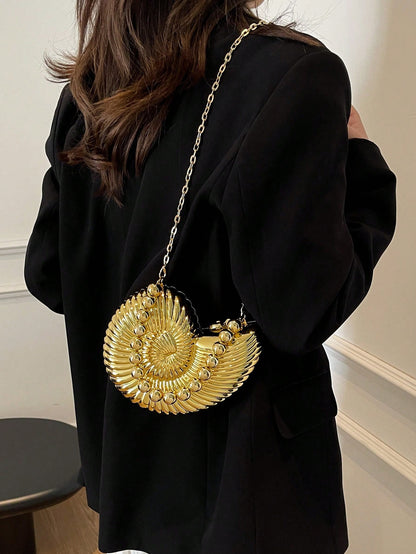 2025 Golden Conch Shaped Shoulder Bag, Detachable Shoulder Strap, Fashionable Lipstick Pouch, Elegant And Fashionable Shoulder Bag, Suitable For Evening Outings