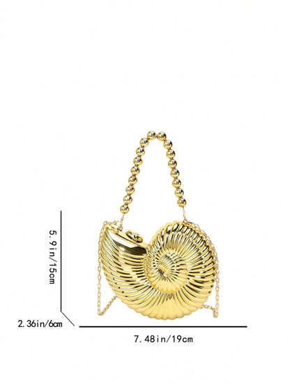 2025 Golden Conch Shaped Shoulder Bag, Detachable Shoulder Strap, Fashionable Lipstick Pouch, Elegant And Fashionable Shoulder Bag, Suitable For Evening Outings