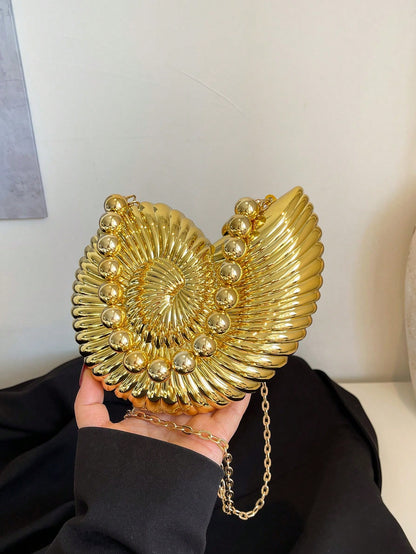 2025 Golden Conch Shaped Shoulder Bag, Detachable Shoulder Strap, Fashionable Lipstick Pouch, Elegant And Fashionable Shoulder Bag, Suitable For Evening Outings