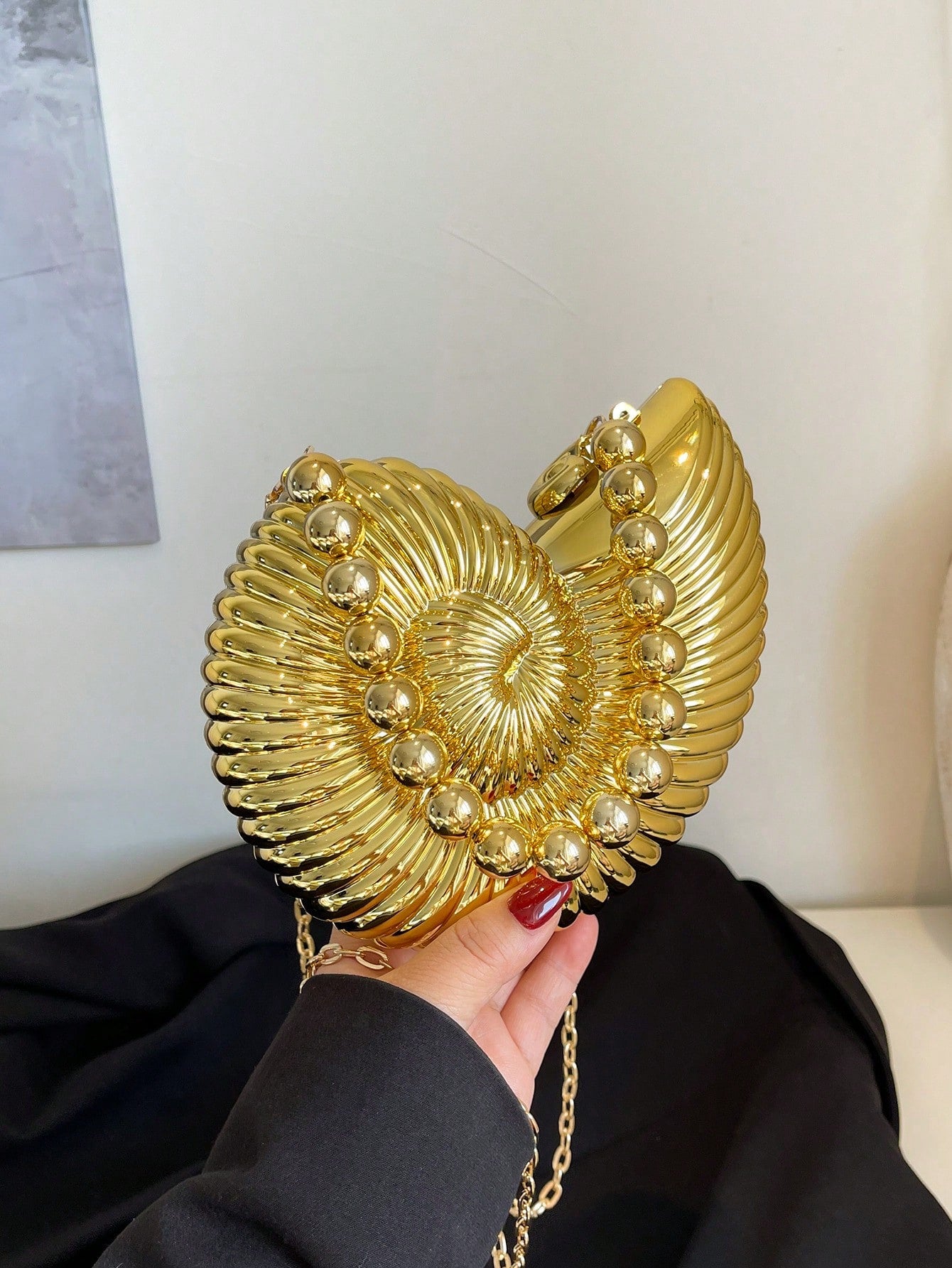 2025 Golden Conch Shaped Shoulder Bag, Detachable Shoulder Strap, Fashionable Lipstick Pouch, Elegant And Fashionable Shoulder Bag, Suitable For Evening Outings