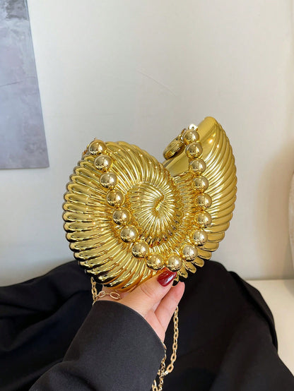 2025 Golden Conch Shaped Shoulder Bag, Detachable Shoulder Strap, Fashionable Lipstick Pouch, Elegant And Fashionable Shoulder Bag, Suitable For Evening Outings