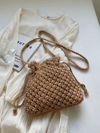 Handwoven Small Crossbody Bag For Women, New Woven Messenger Bag, Niche Beach Casual Shoulder Bag, Mini Square Envelope Bag, Crossbody Bag, Suitable For Beach Resort