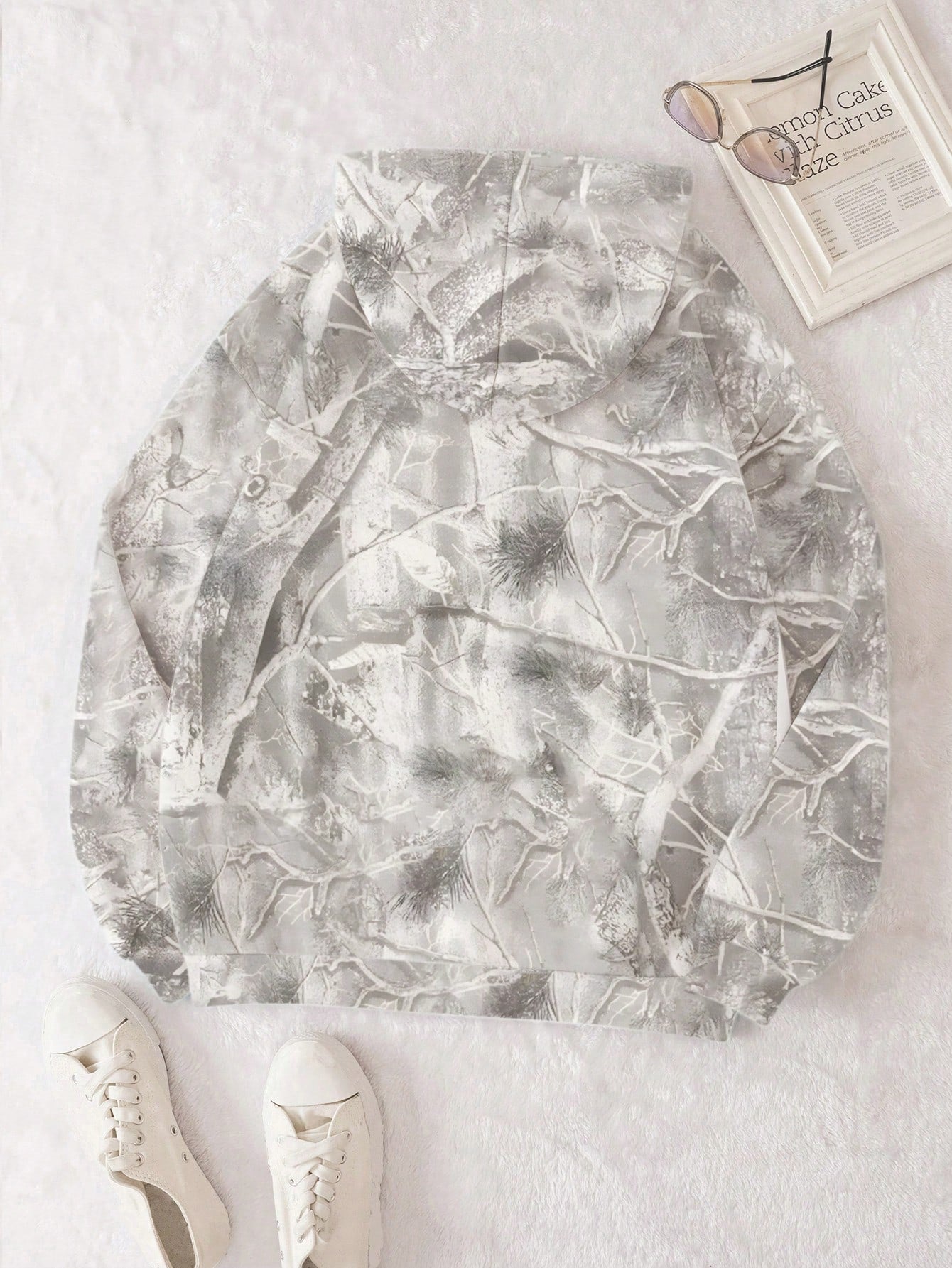 INAWLY Women's Casual Branch Print Long Sleeve Loose Hooded Sweatshirt,Graduation,Teacher,Back To School Pullover Fall