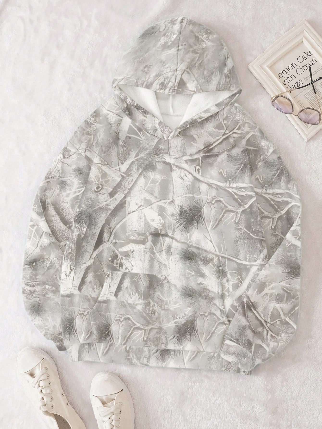 INAWLY Women's Casual Branch Print Long Sleeve Loose Hooded Sweatshirt,Graduation,Teacher,Back To School Pullover Fall