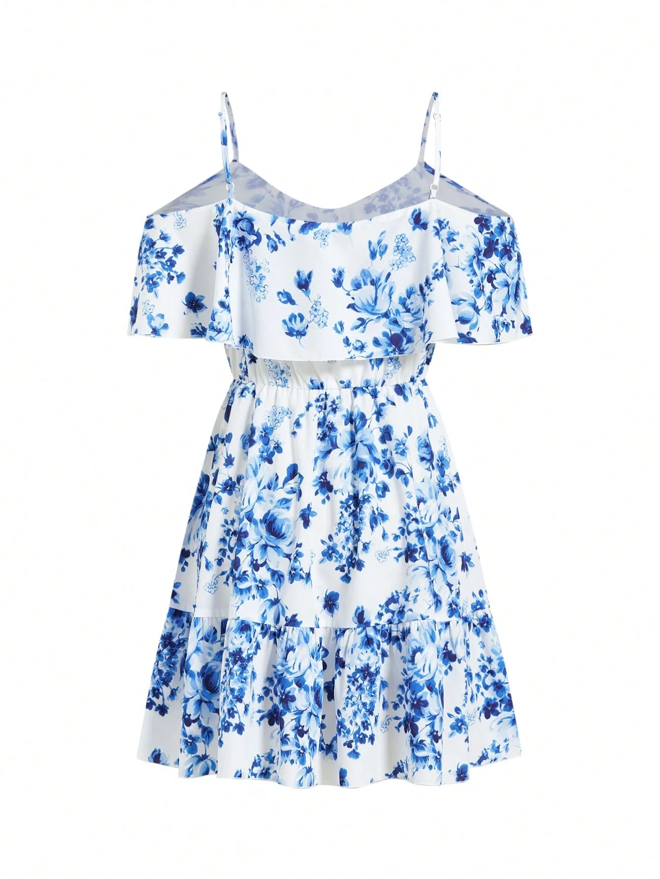 SHEIN Clasi Romantic Flower And Plant Printed Off-The-Shoulder Ruffle Strap Vacation Summer Dress Dresses Graduation,Summer Dresses For Women