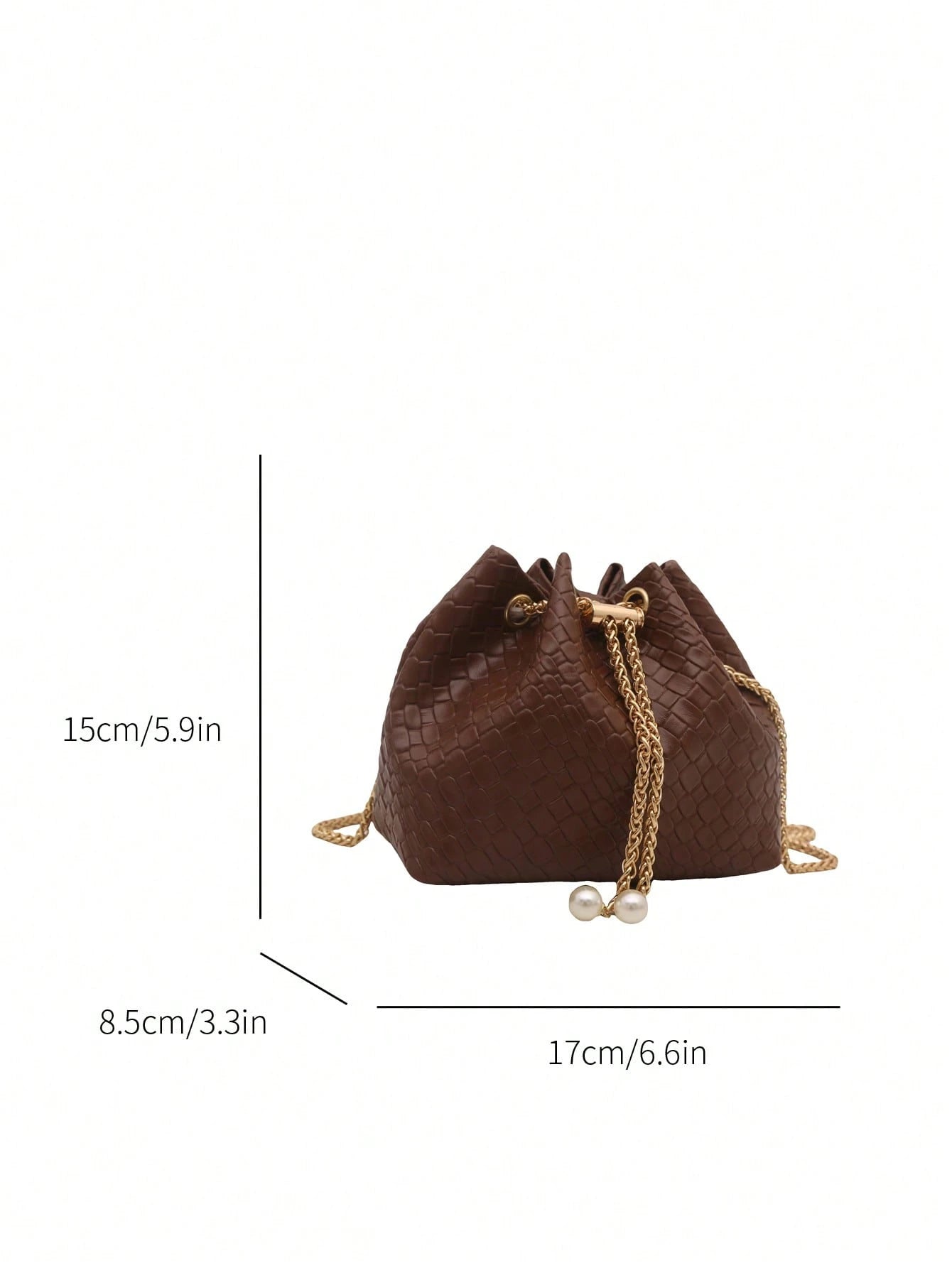 Fashion Solid Color Hollow Out Woven Chain Drawstring Mini Crossbody Bucket Bag