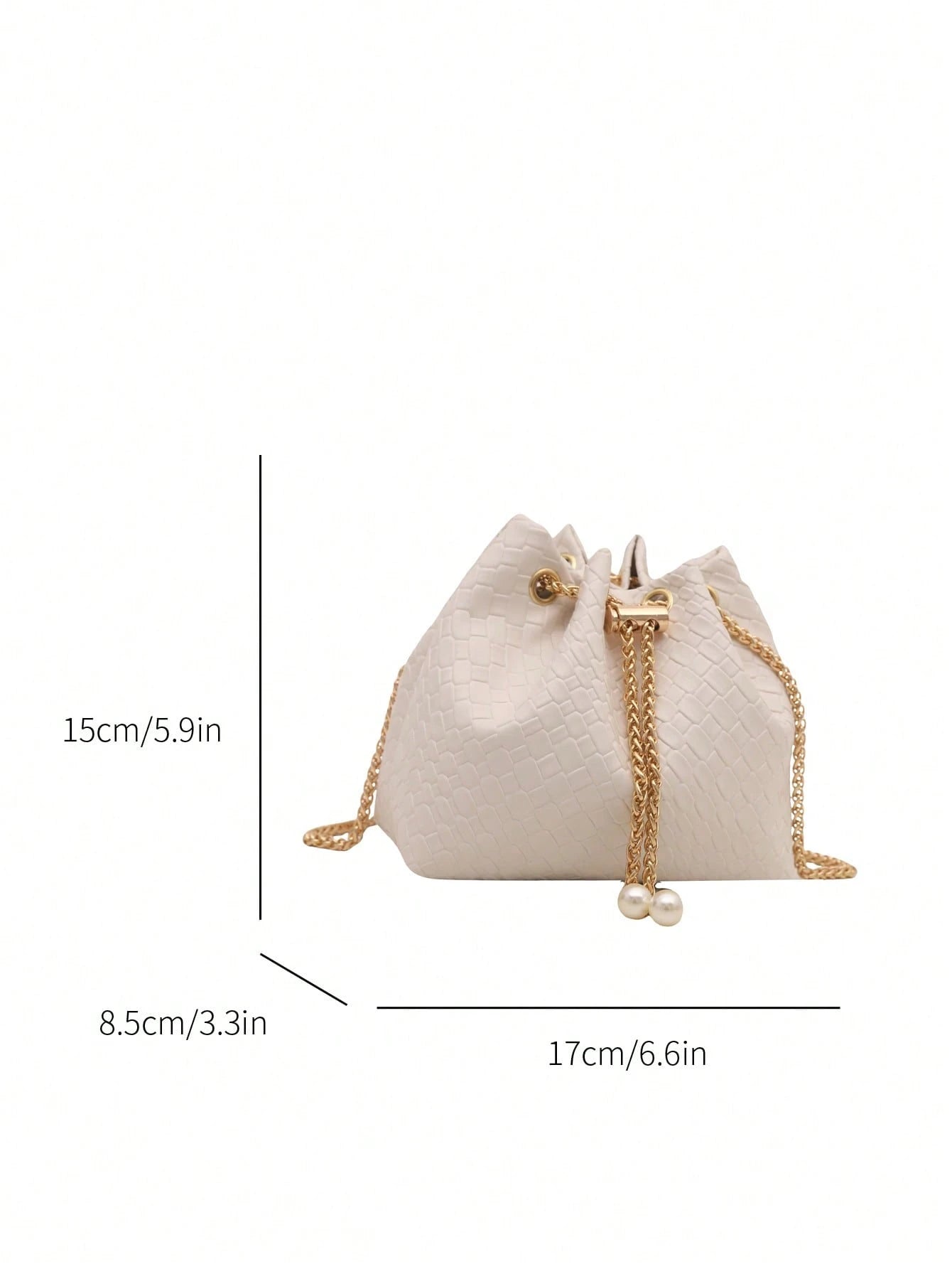 Fashion Solid Color Hollow Out Woven Chain Drawstring Mini Crossbody Bucket Bag