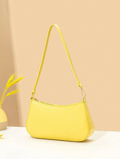 Women's Fashion Solid Color Crocodile Pattern Baguette Shoulder Bag