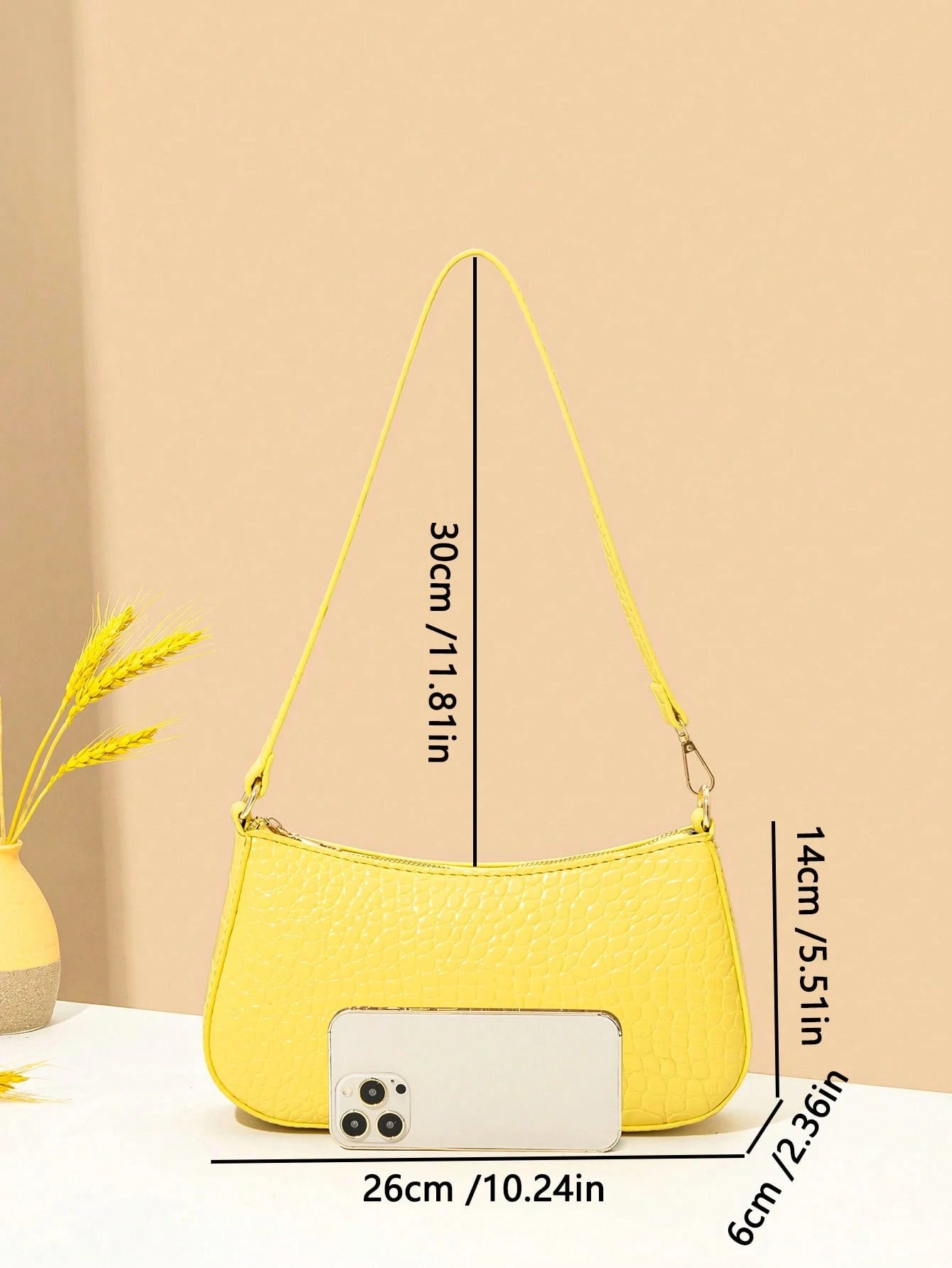 Women's Fashion Solid Color Crocodile Pattern Baguette Shoulder Bag