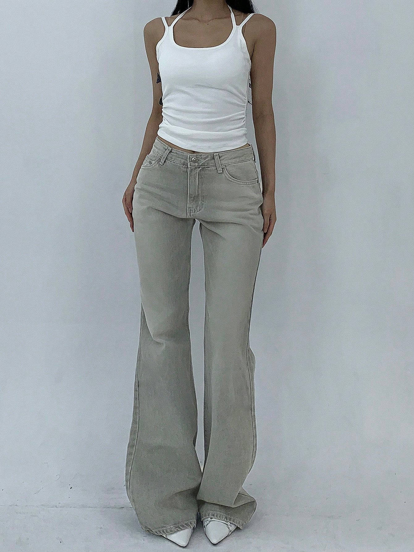 DAZY Women Casual Pocketed Denim Flared Pants