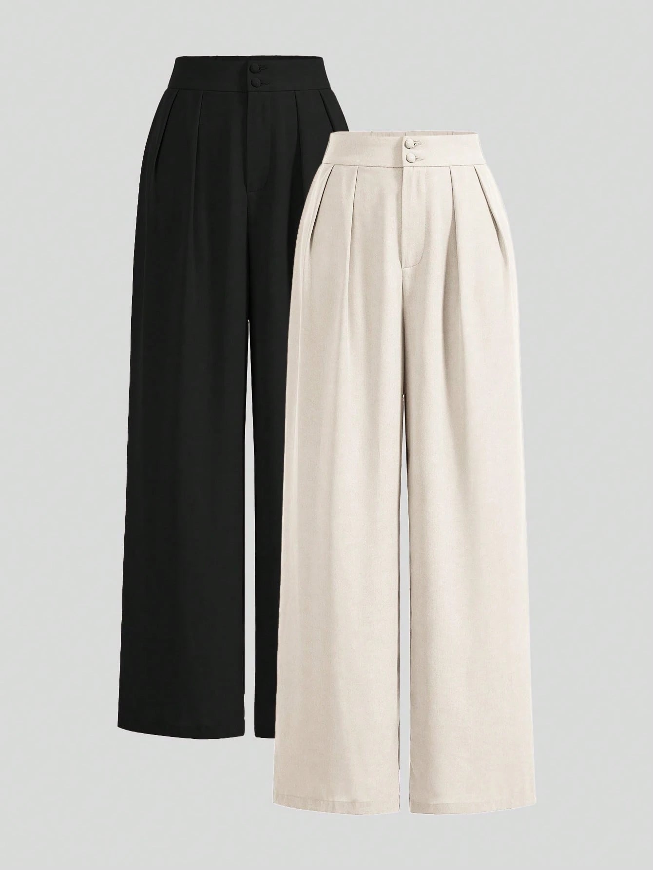 Poéselle Summer High-Waisted Pants Multi-Piece Set, Wide Leg Pants High Waist Fold Pleated Wide Leg Pants, Pants, Loose Fit, Long Pants