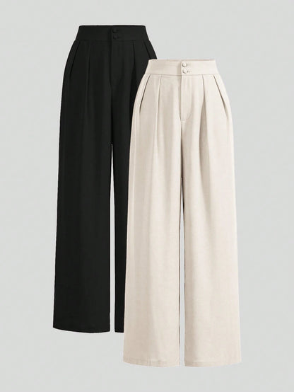 Poéselle Summer High-Waisted Pants Multi-Piece Set, Wide Leg Pants High Waist Fold Pleated Wide Leg Pants, Pants, Loose Fit, Long Pants