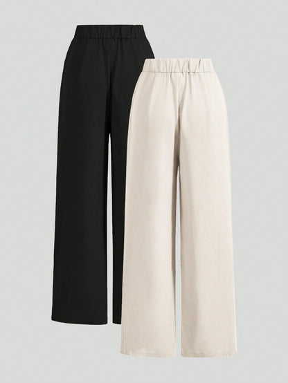 Poéselle Summer High-Waisted Pants Multi-Piece Set, Wide Leg Pants High Waist Fold Pleated Wide Leg Pants, Pants, Loose Fit, Long Pants