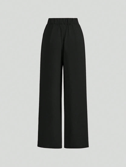 Poéselle Summer High-Waisted Pants Multi-Piece Set, Wide Leg Pants High Waist Fold Pleated Wide Leg Pants, Pants, Loose Fit, Long Pants