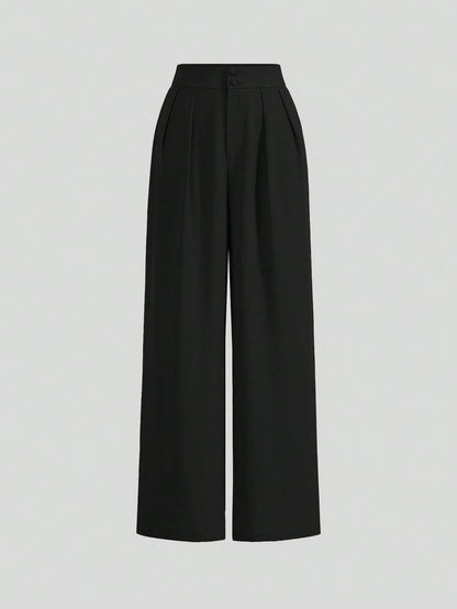 Poéselle Summer High-Waisted Pants Multi-Piece Set, Wide Leg Pants High Waist Fold Pleated Wide Leg Pants, Pants, Loose Fit, Long Pants