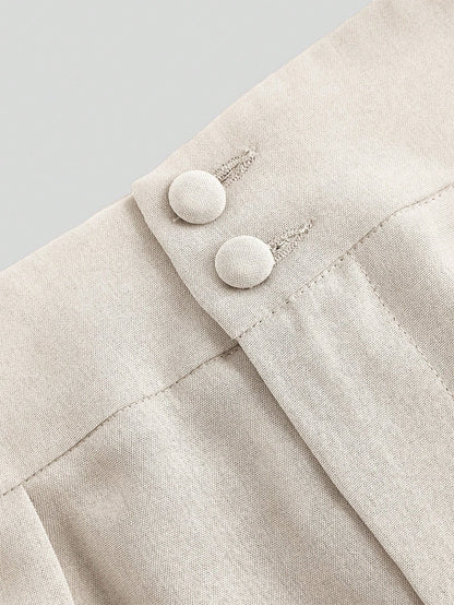 Poéselle Summer High-Waisted Pants Multi-Piece Set, Wide Leg Pants High Waist Fold Pleated Wide Leg Pants, Pants, Loose Fit, Long Pants