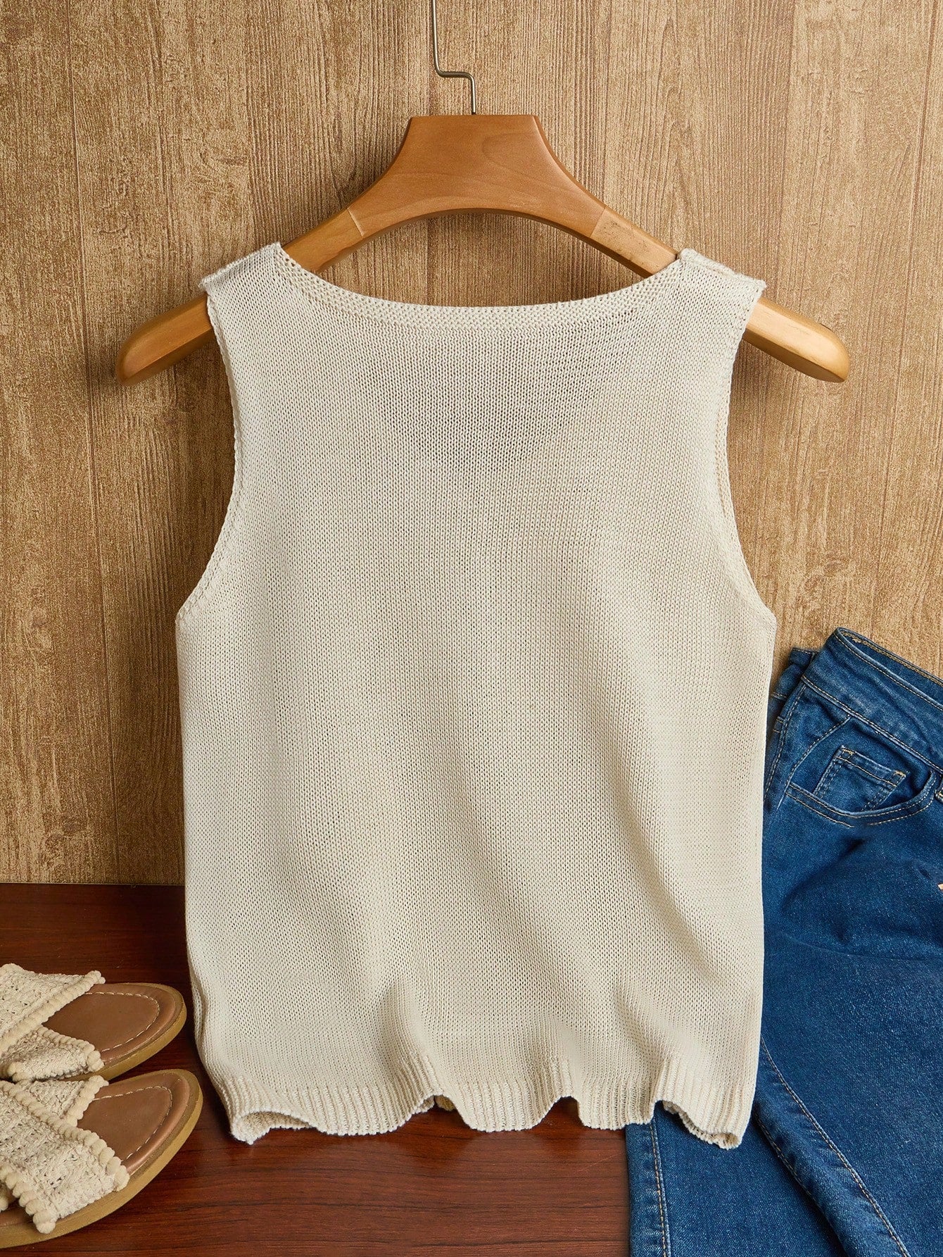 EMERY ROSE Women's Vacation Casual Solid Color Hollow Out Knit Top