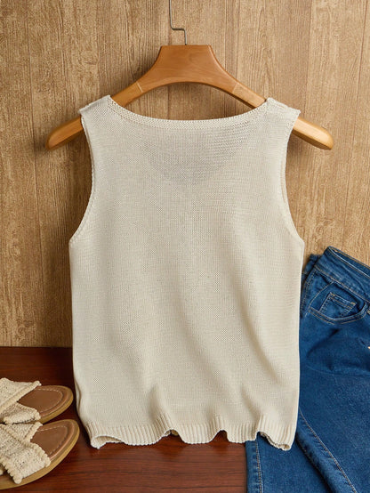 EMERY ROSE Women's Vacation Casual Solid Color Hollow Out Knit Top