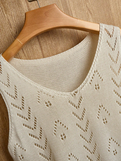 EMERY ROSE Women's Vacation Casual Solid Color Hollow Out Knit Top