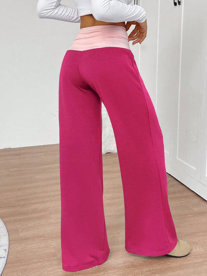 INAWLY Women's Casual Contrast Foldover Waist Wide Leg Sweatpants Graduation,Back To School Outfits,Graduation,Teacher Outfits For Women,Back To School Fall Cloth For Women