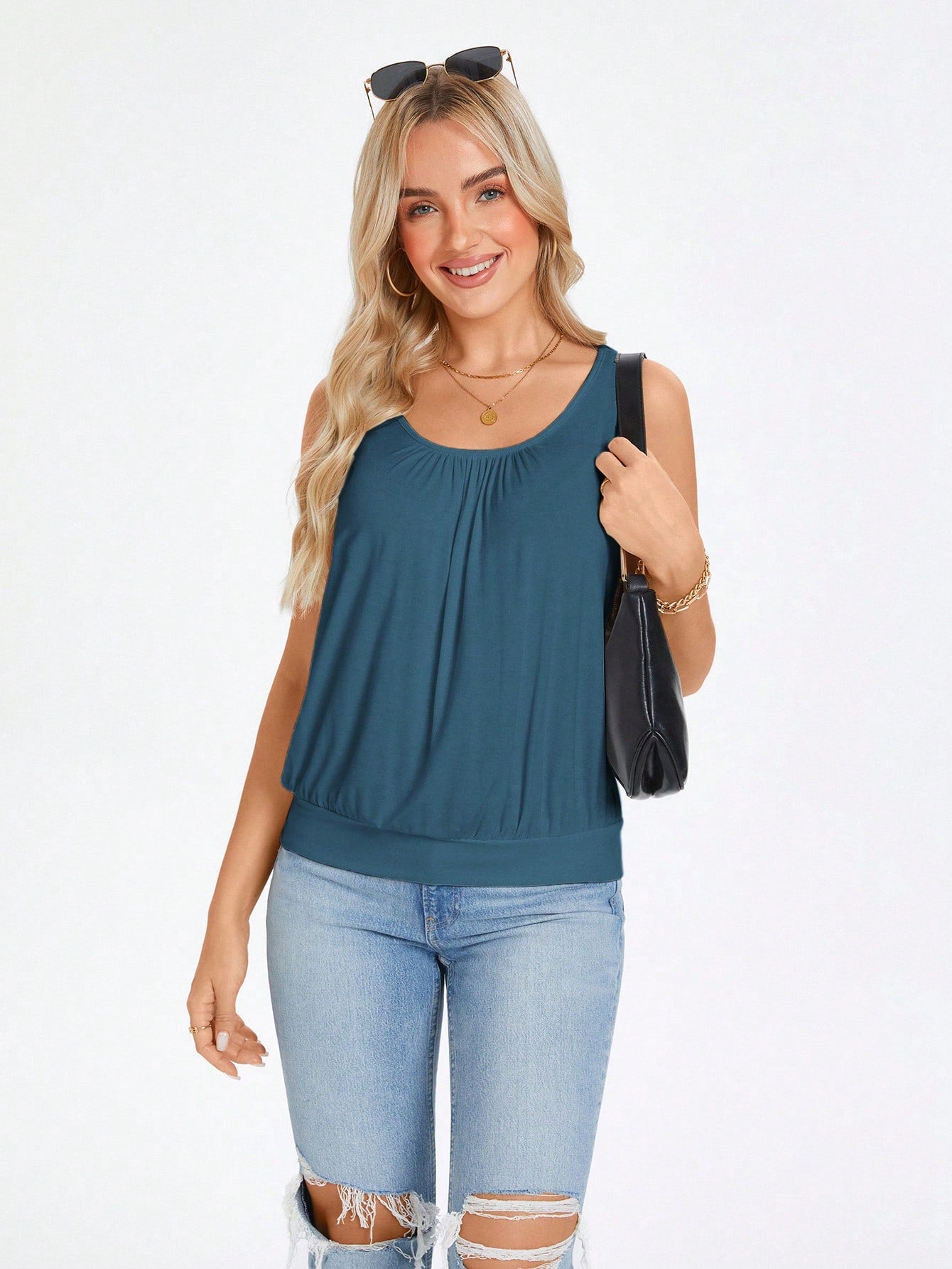 Wildy Solid Scoop Neck Tank Top