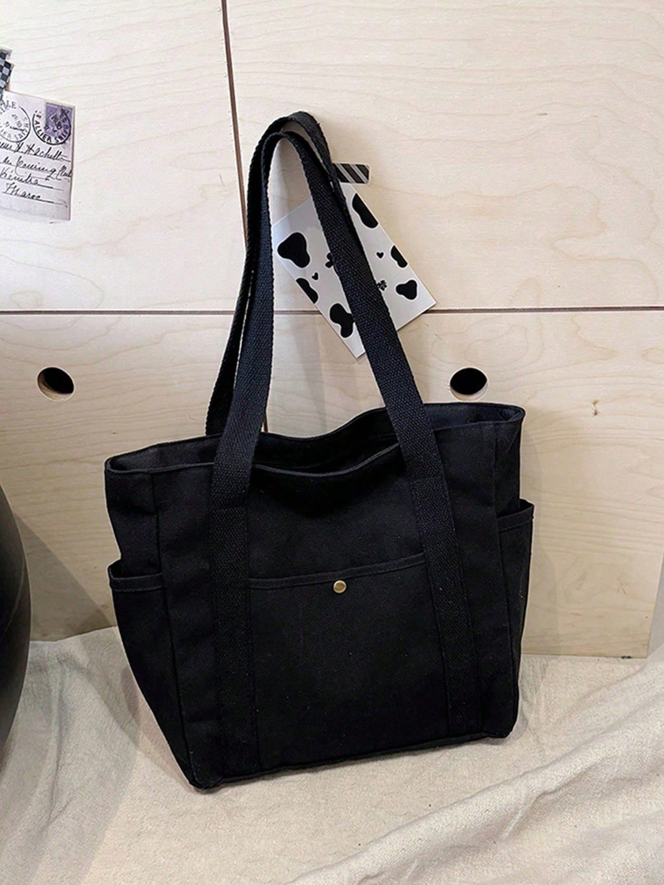 SHEIN X Milania Multi Pocket Tote Bag For Women Canvas Bag With Handle Bag Large Capacity Purse Reusable Handbag, Canvas Tote Bag, Perfect For Daily Use And Travel, Tote Bags For Students, Multiple Compartments, Perfect For Beach