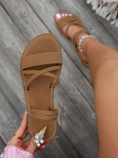 2025 New Summer Simple Versatile Open Toe Outdoor/Indoor Roman Flat Sandals