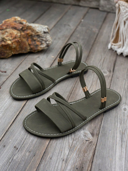 2025 New Summer Simple Versatile Open Toe Outdoor/Indoor Roman Flat Sandals