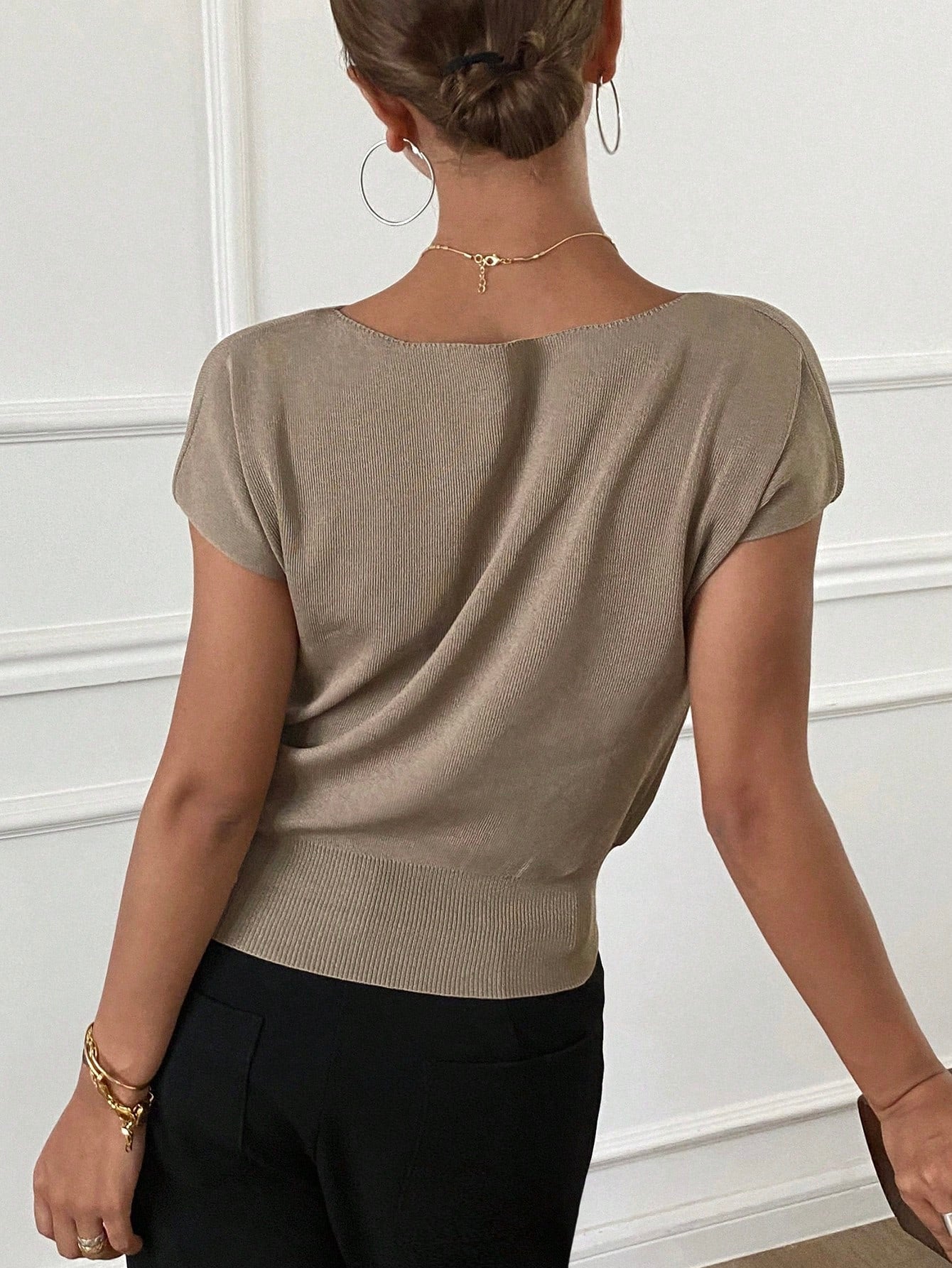 Livesso Solid Color Slim Fit Short Sleeve Knitted Top For Women Summer,Teacher Outfits