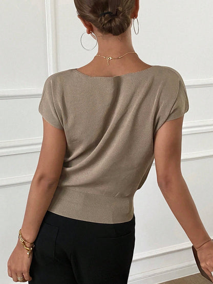 Livesso Solid Color Slim Fit Short Sleeve Knitted Top For Women Summer,Teacher Outfits