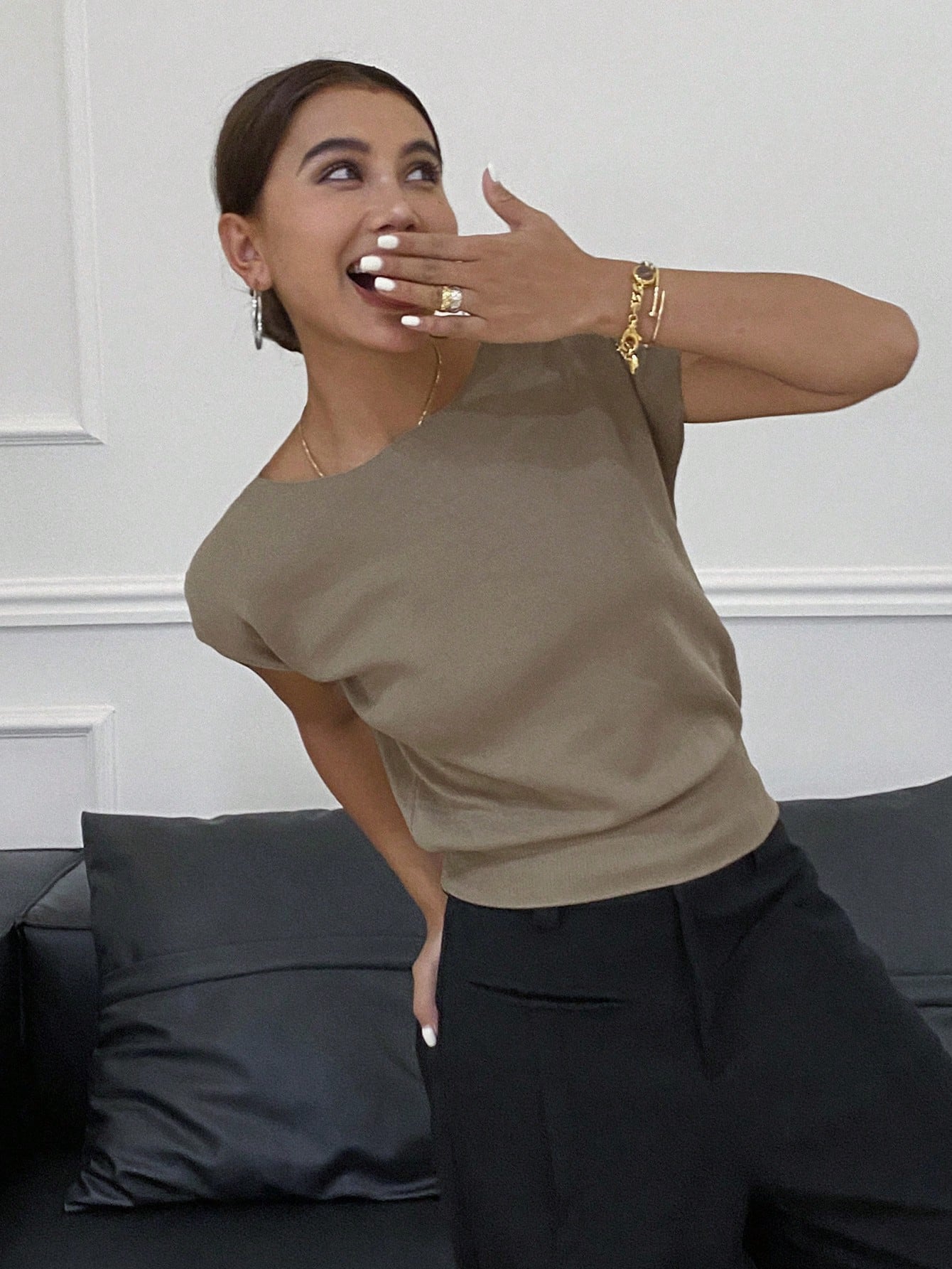 Livesso Solid Color Slim Fit Short Sleeve Knitted Top For Women Summer,Teacher Outfits