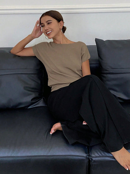 Livesso Solid Color Slim Fit Short Sleeve Knitted Top For Women Summer,Teacher Outfits