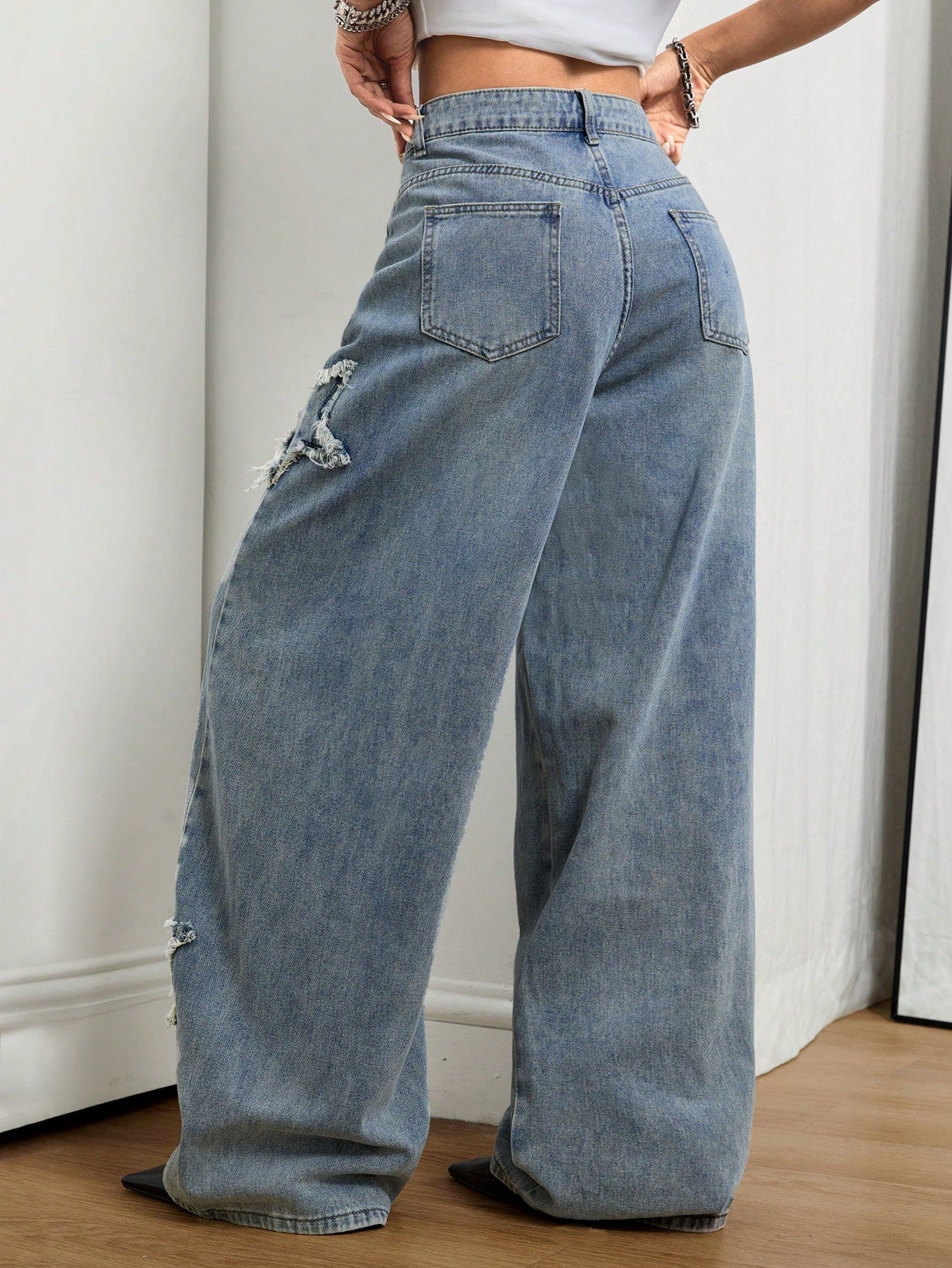 Coolane Women's Rapper Athleisure Grunge Star Pattern Washed Jeans