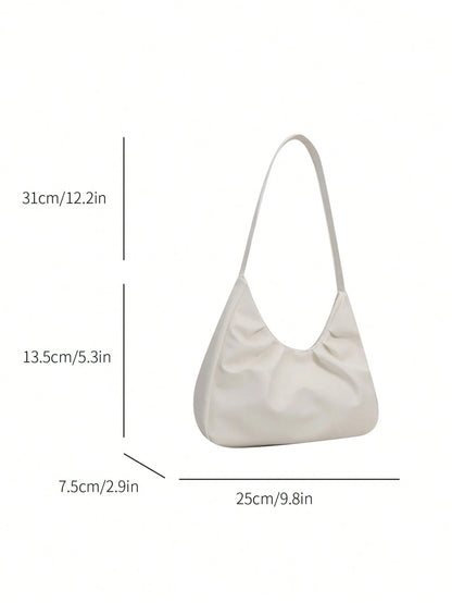 Stylish Shoulder Bag, New Solid Color Pleated Fresh Handbag With Quality Underarm Design, Suitable For Spring & Autumn