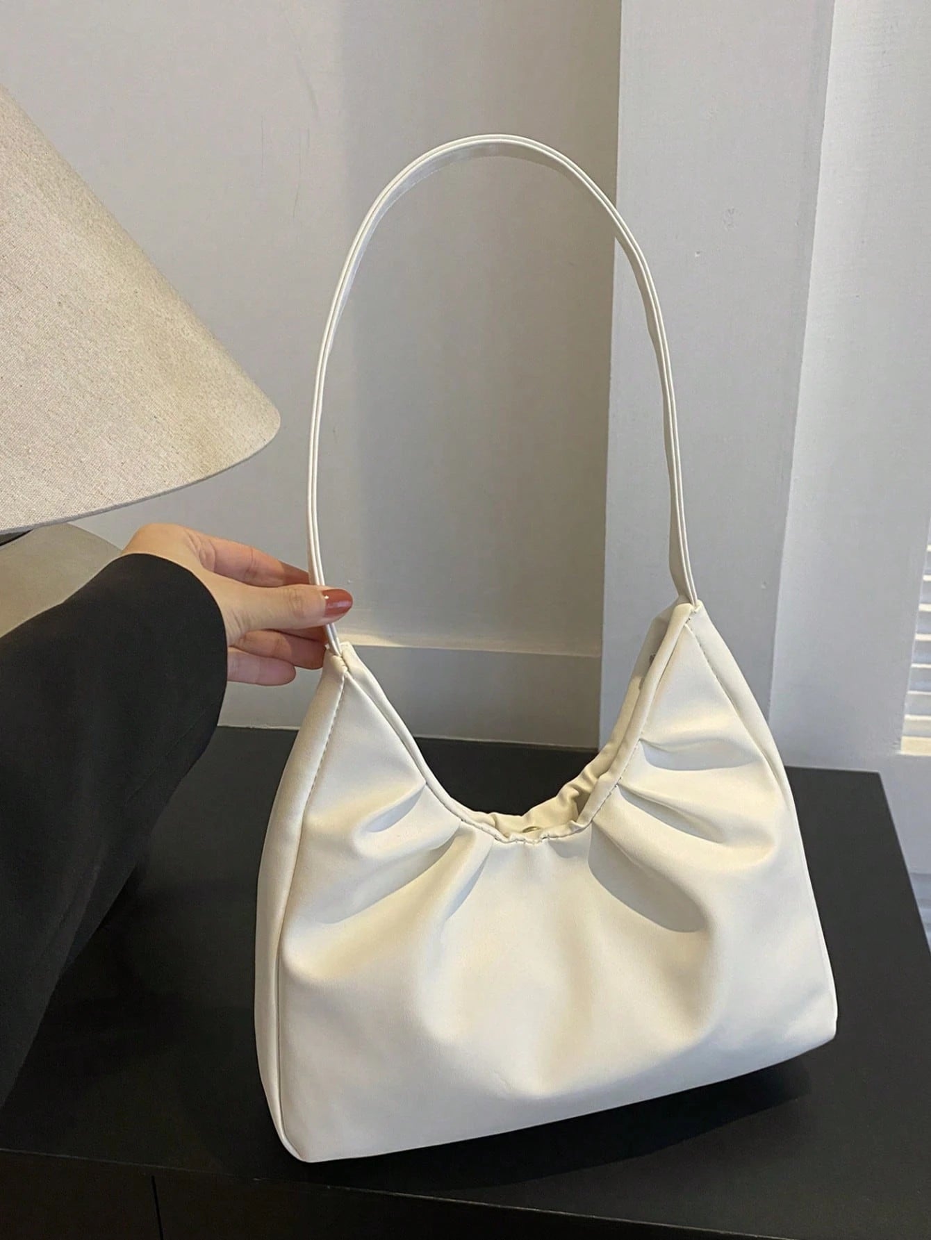 Stylish Shoulder Bag, New Solid Color Pleated Fresh Handbag With Quality Underarm Design, Suitable For Spring & Autumn