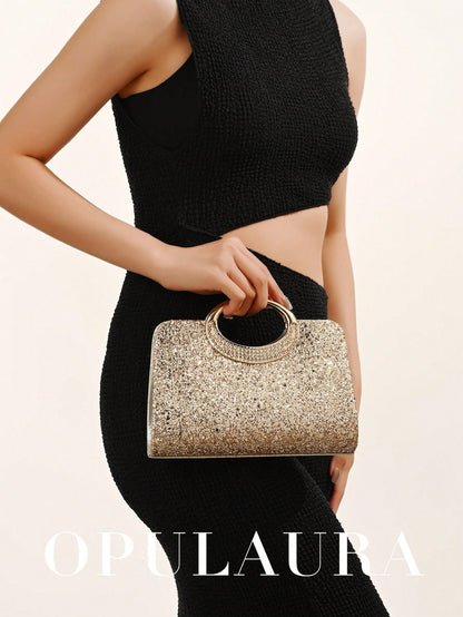 OpulAura Women's Fashion Sparkling Crystal Rhinestone Evening Clutch Bag, Glitzy Luxury Diamond Studded Formal Dress Purse, Suitable For Gala, Party, Birthday, Wedding, As Birthday Gift