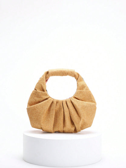 2024 Spring New Arrival Women Handbag, One Piece Of Solid Color Pearl Glossy PU Cloud Bag, Fashionable And Concise Stitching Design With Elegant Elegant For Lady, Foldable And Wrinkled Bag Style.