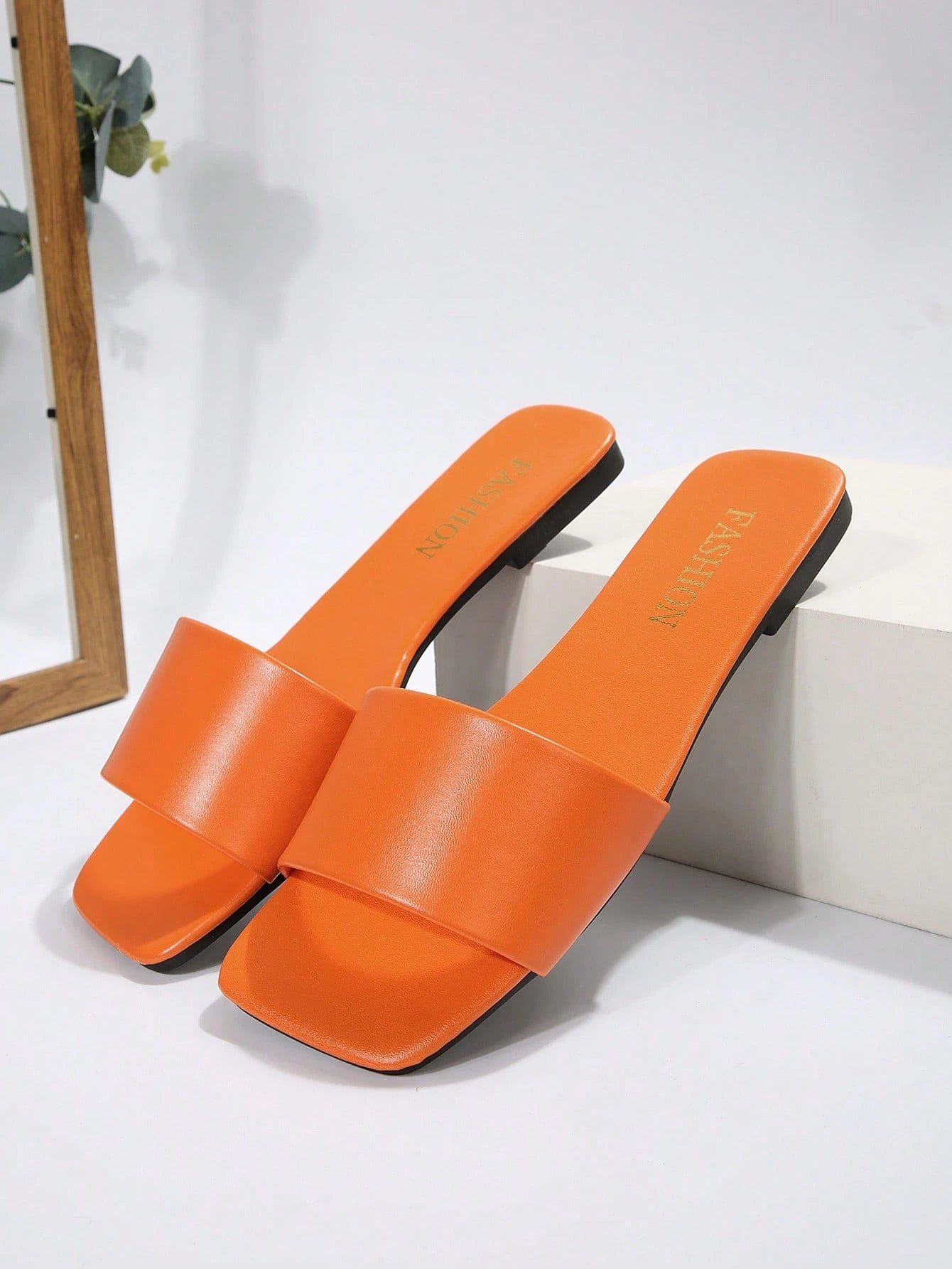 Women's Leather Flat Slide Sandals, Black Lightweight Soft Bottom Low Heel Slip-On Mule Sandals For Summer Casual Wear