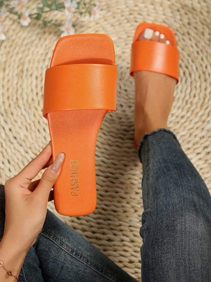 Women's Leather Flat Slide Sandals, Black Lightweight Soft Bottom Low Heel Slip-On Mule Sandals For Summer Casual Wear