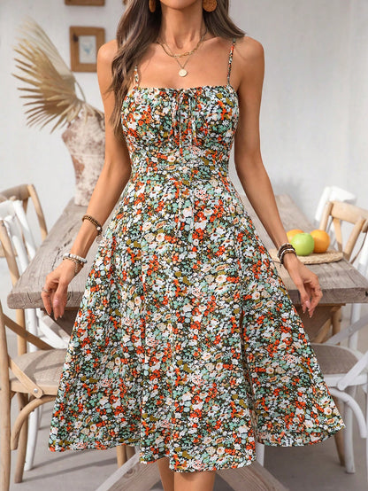 Breezaya Women's Long Ditsy Floral Slip Dress, Backless, Slit, Figure-Flattering, Stylish For Party/Date