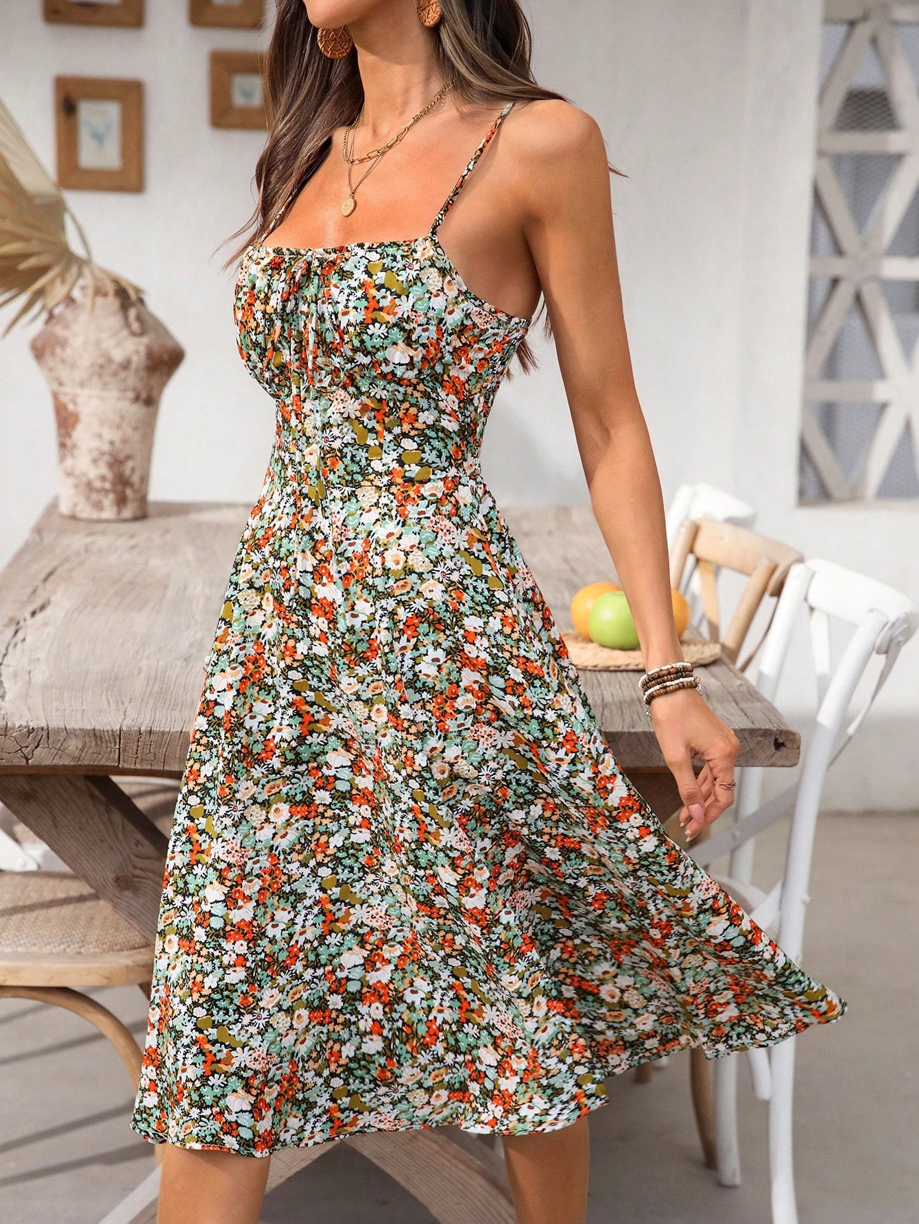 Breezaya Women's Long Ditsy Floral Slip Dress, Backless, Slit, Figure-Flattering, Stylish For Party/Date