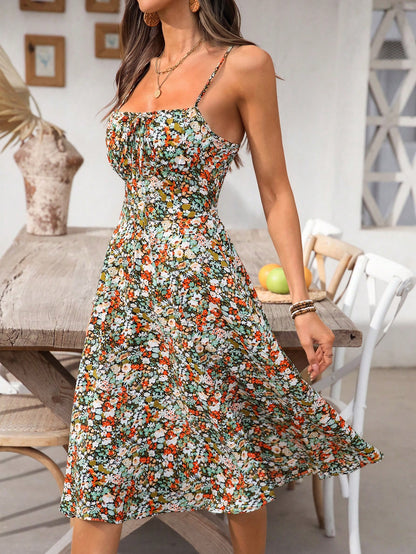 Breezaya Women's Long Ditsy Floral Slip Dress, Backless, Slit, Figure-Flattering, Stylish For Party/Date