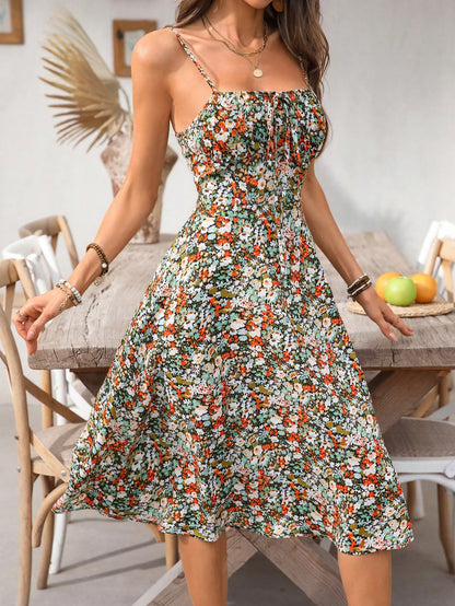 Breezaya Women's Long Ditsy Floral Slip Dress, Backless, Slit, Figure-Flattering, Stylish For Party/Date