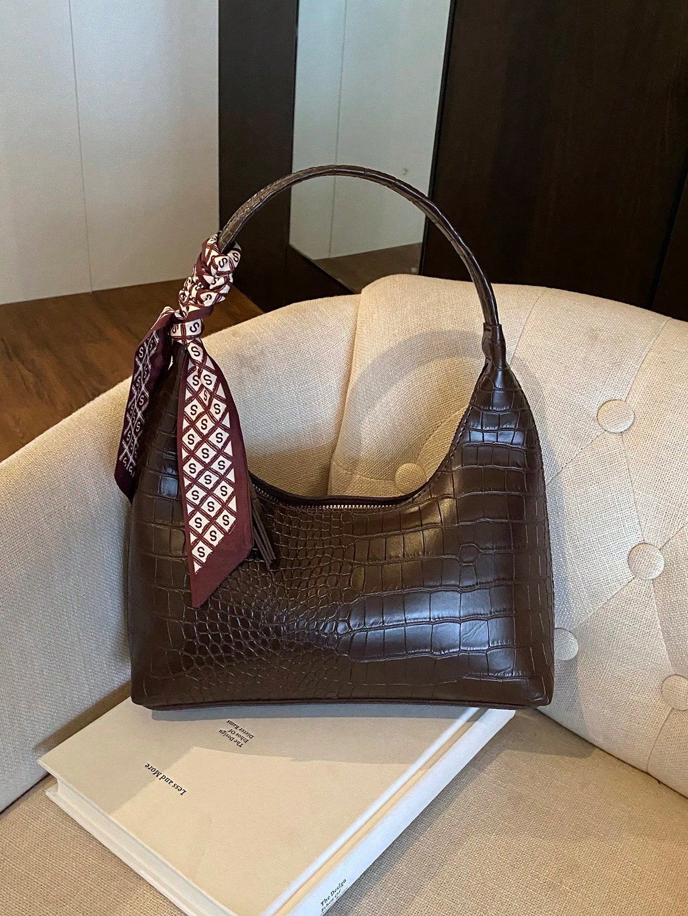 Minimalist Women's Shoulder Bag With Scarf