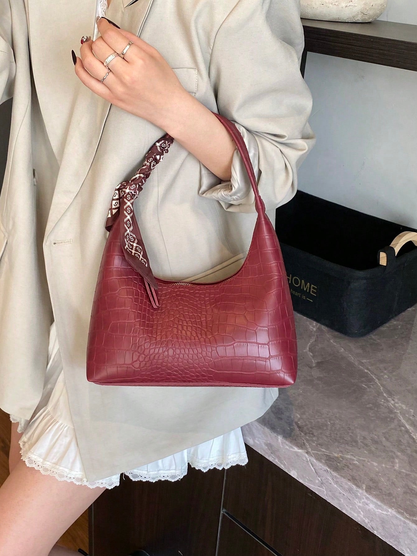 Minimalist Women's Shoulder Bag With Scarf