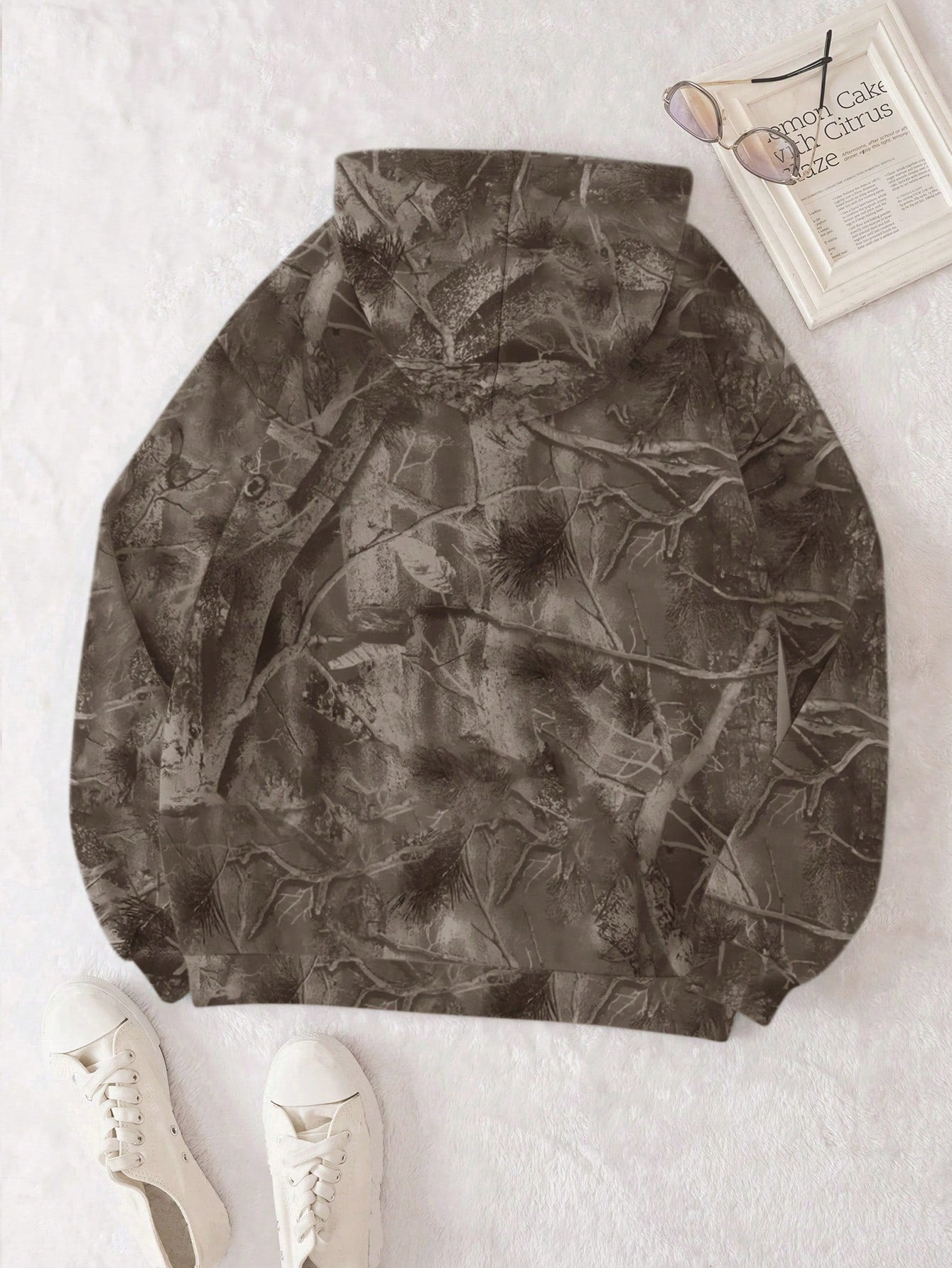 INAWLY Women's Casual Branch Print Long Sleeve Loose Hooded Sweatshirt,Graduation,Teacher,Back To School Pullover Fall