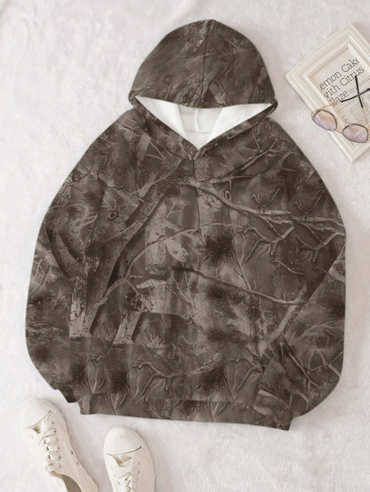 INAWLY Women's Casual Branch Print Long Sleeve Loose Hooded Sweatshirt,Graduation,Teacher,Back To School Pullover Fall