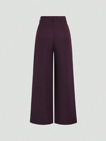 Sweetra Vintage Elegant Jacquard Pleated Wide-Leg Pants For Women, Autumn/Winter Fall Cloth For Women