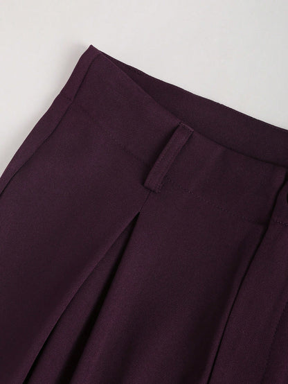 Sweetra Vintage Elegant Jacquard Pleated Wide-Leg Pants For Women, Autumn/Winter Fall Cloth For Women