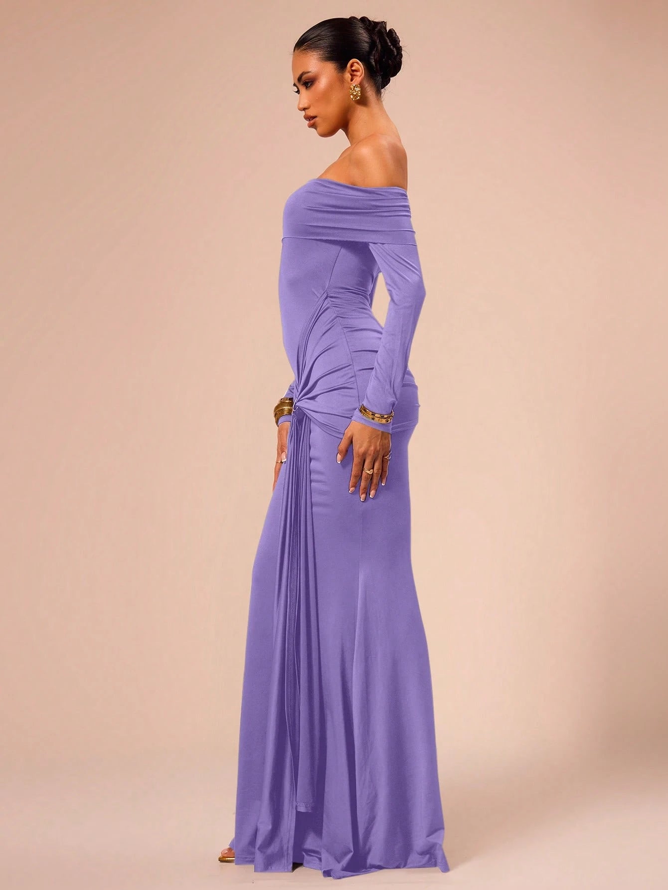 SHEIN X Scheana MUSERA Off Shoulder Long Sleeve Maxi Dress Vacation Summer Spring Romantic Wedding Guest Graduation, Prom Holiday Wedding Guest, Elegant, Birthday, Church, Night Out